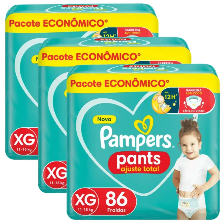 Kit 3 Fraldas Calça Pants Ajuste Total XG 86 unidades