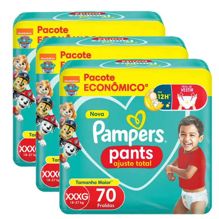 Kit 3 Fraldas Pants Ajuste Total Max XXXG 70 unidades