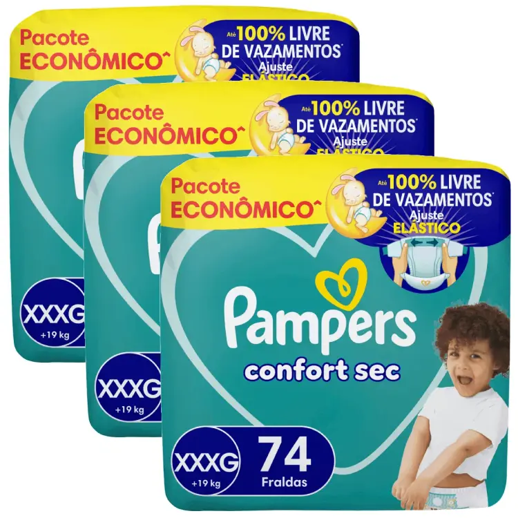 Kit 3 Fraldas Confort Sec XXXG 74 unidades