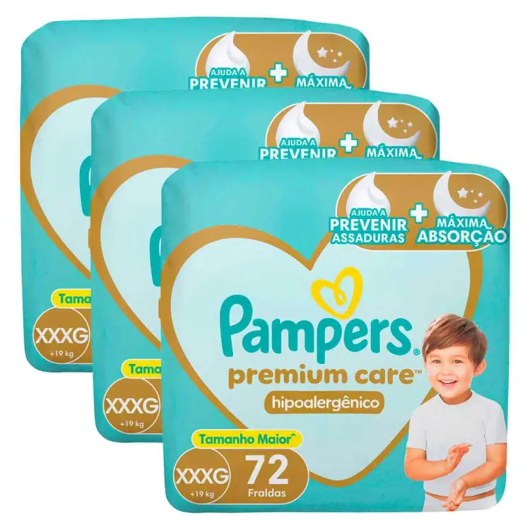 Kit Fralda Premium Care XXXG 3 Pacotes de 72 un