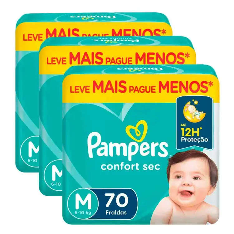 Kit Fralda Confort Sec M 3 Pacotes de 70 unidades